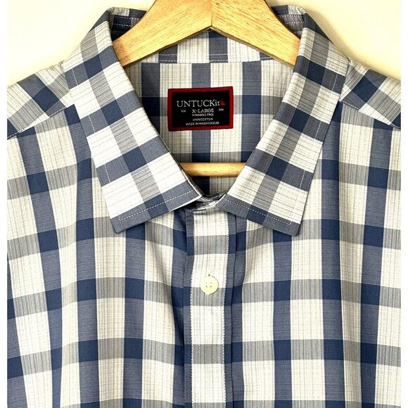 UNTUCKit Mens Button Up Shirt Wrinkle Free Cotton Keaton Blue Plaid Size X-Large - Picture 3 of 12